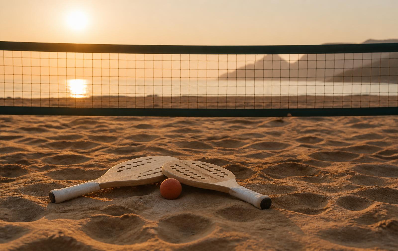 Filet de beach tennis sur le sable en contre-jour