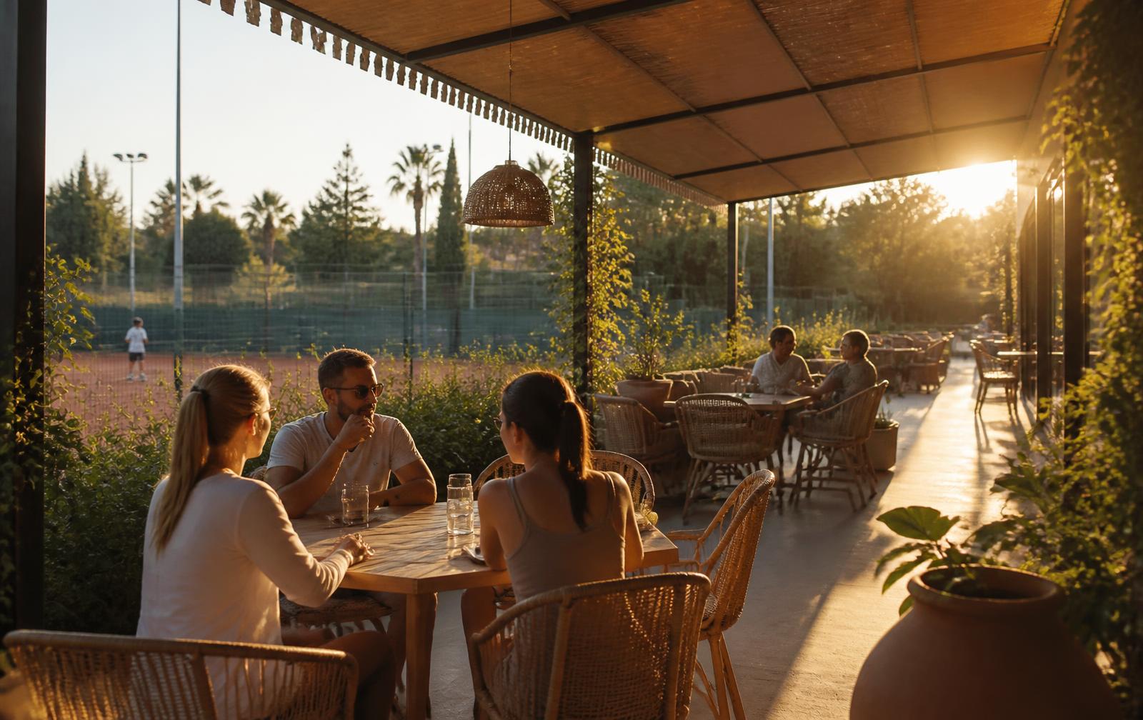 Terrasse du club-house en fin d'après-midi